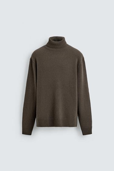 100% WOOL HIGH NECK JUMPER - Khaki by Zara