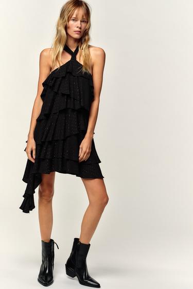 METALLIC THREAD HALTER DRESS - Black by Zara