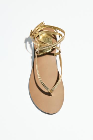 LEATHER STRAPPY SANDALS WITH METALLIC EFFECT - Gold by Zara