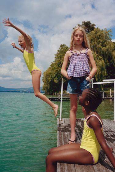 6-14 YEARS/ SWIMSUIT WITH CONTRAST TRIM - Green / Ecru by Zara