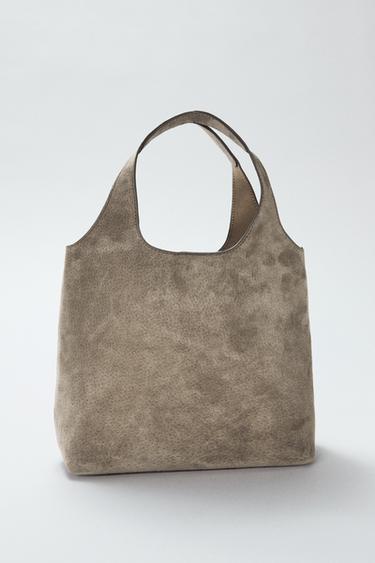 LEATHER MINI TOTE BAG - Grey by Zara