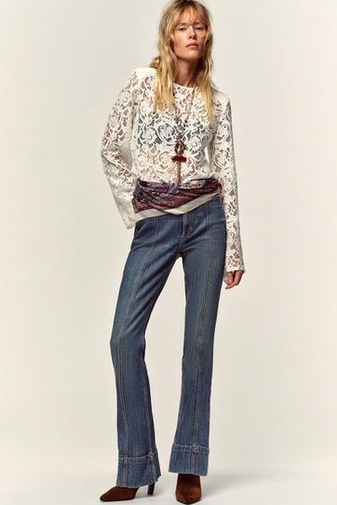 LACE TOP WITH SHOULDER PADS - Oyster-white by Zara