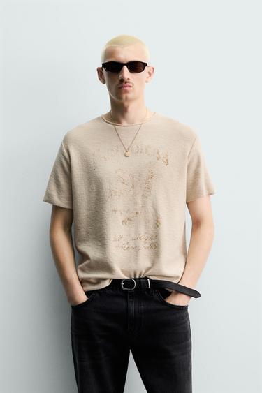 WASHED PRINT KNIT T-SHIRT - Ecru by Zara