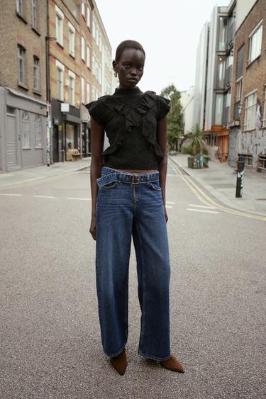 POINTELLE KNIT TOP WITH RUFFLES - Black by Zara