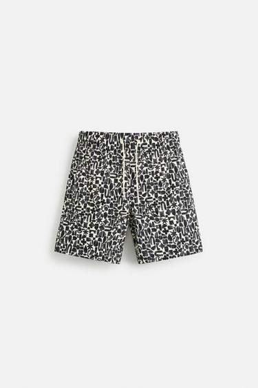 GEOMETRIC PRINT LONG SWIMMING TRUNKS - Black by Zara - Image 0