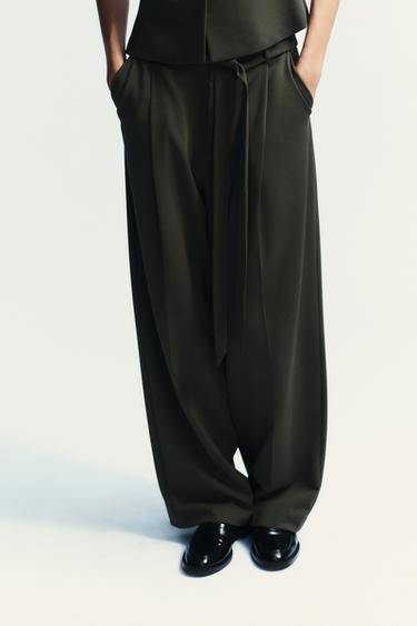 PLEATED TROUSERS WITH BELT - Blue / Grey by Zara