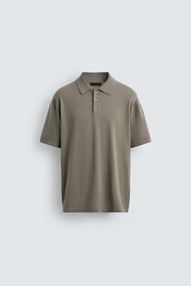 REGULAR FIT COTTON BLEND KNIT POLO SHIRT - washed green by Zara