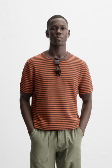 STRIPED KNIT T-SHIRT - Orange by Zara