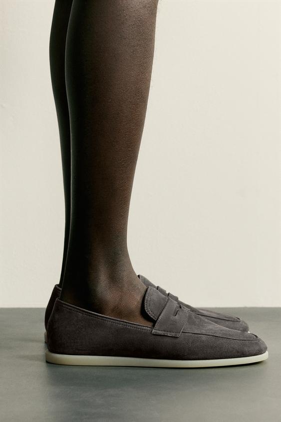 CASUAL LEATHER LOAFERS - Taupe Grey by Zara - Image 0