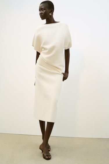 PLAIN KNIT MIDI SKIRT - Ecru by Zara