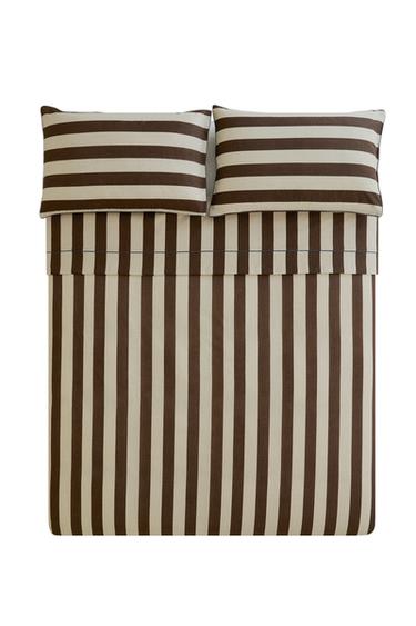 FADED COTTON STRIPE DUVET COVER - Dark brown by Zara