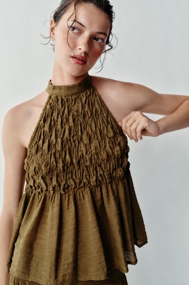 GATHERED HALTER TOP - Olive green by Zara