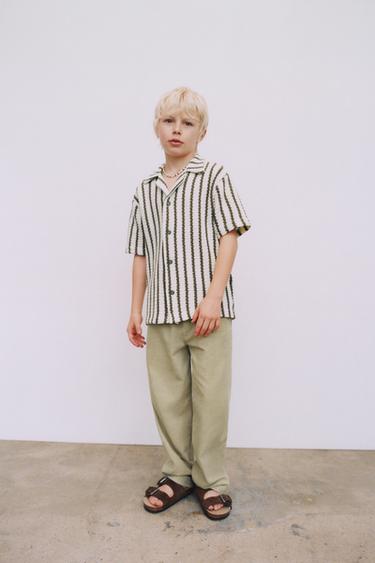 STRIPED CROCHET SHIRT - Ecru / Green by Zara