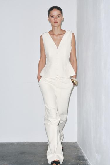 ZW COLLECTION LINEN BLEND VOLUME WAISTCOAT - Ecru by Zara - Image 0