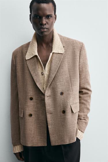 TEXTURED DOUBLE-BREASTED BLAZER - Mid-camel by Zara