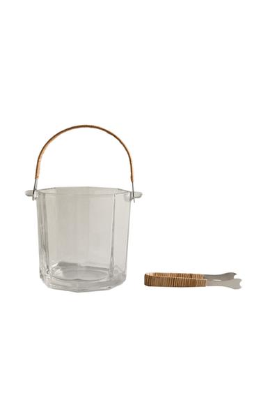 GLASS ICE BUCKET AND TONGS SET - Transparent by Zara
