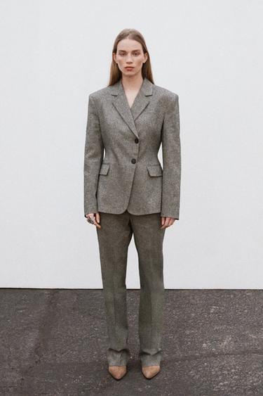 FLECKED STRAIGHT-LEG TROUSERS - Sand / Black by Zara - Image 0