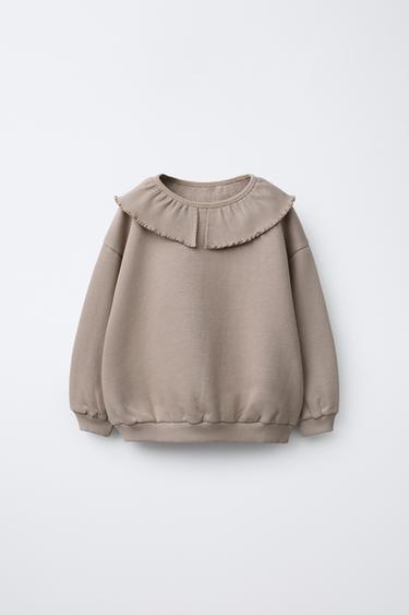 SWEATSHIRT WITH PETER PAN COLLAR AND RIBBED TRIMS - Stone by Zara