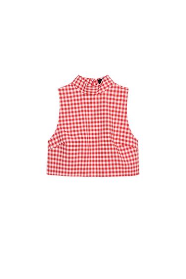 GINGHAM CHECK CROP TOP - Red / White by Zara