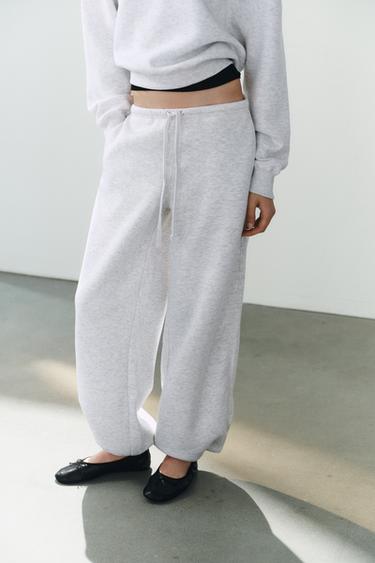 BASIC STRAIGHT-LEG PLUSH TROUSERS WITH ADJUSTABLE HEM - Grey marl by Zara