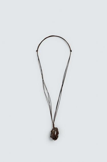 CORD NECKLACE WITH RED PENDANT - Brown by Zara