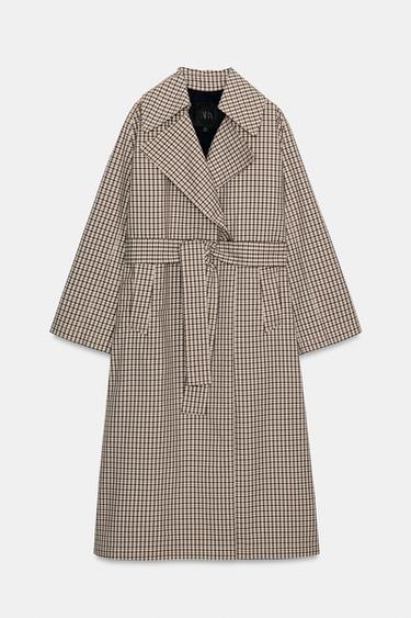 ZW COLLECTION OVERSIZE CHECK TRENCH COAT - Beige / Green by Zara