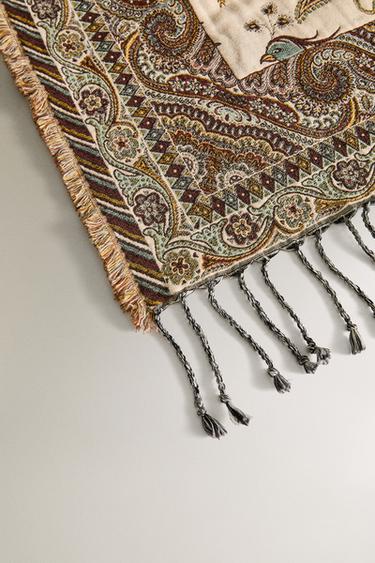 FLORAL JACQUARD THROW - Green / Blue by Zara