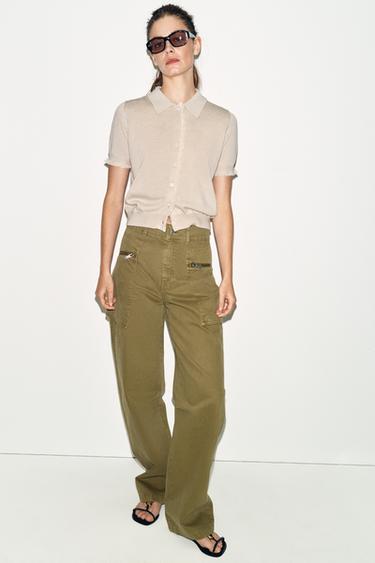 SHORT SLEEVE LACE KNIT CARDIGAN - stone by Zara