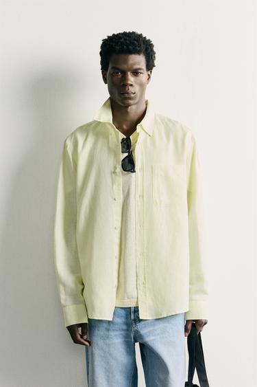 REGULAR FIT LINEN/COTTON SHIRT - Yellow by Zara