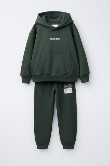 HOODIE AND LABEL JOGGERS SET - Emerald by Zara