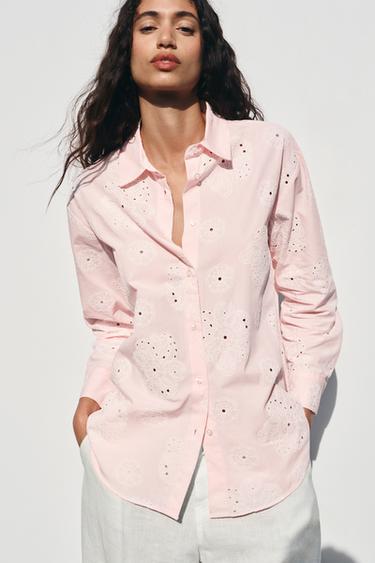 RUBBERISED EMBROIDERED SHIRT - Pink / White by Zara