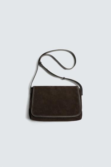 LEATHER CROSSBODY BAG - Brown by Zara