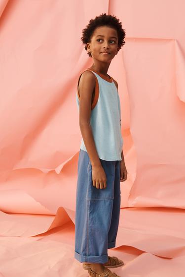 LIMITED EDITION EMBROIDERED FLORAL SLEEVELESS SHIRT - Light blue by Zara