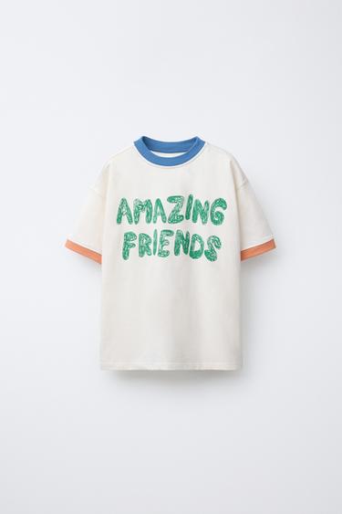 T-SHIRT WITH CONTRAST SLOGAN - Ecru by Zara - Image 0