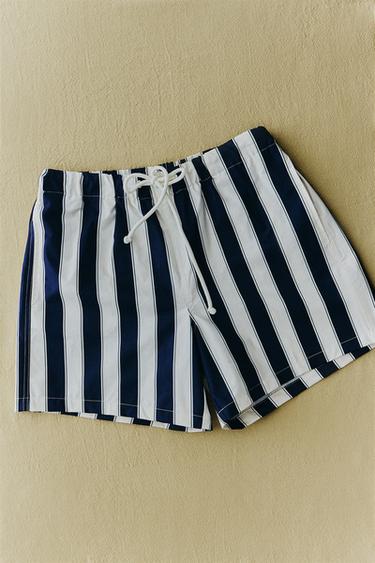 STRIPED BEACH SWIMMING TRUNKS - Blue by Zara