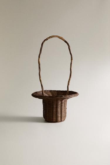 RATTAN VASE BASKET WITH HANDLE - Brown by Zara - Image 0