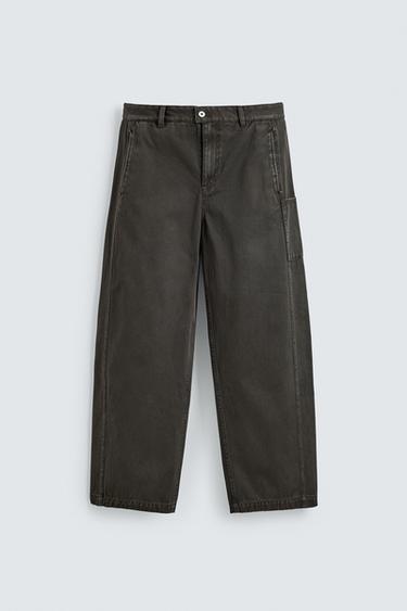 WASHED WIDE-LEG TROUSERS - Khaki marl by Zara