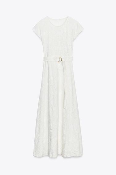 JACQUARD DRESS WITH BELT - Ecru by Zara - Image 0