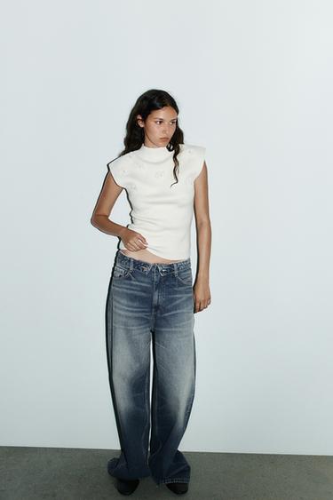 JEWEL EMBELLISHED RELIEF FLORAL TOP - Ecru by Zara