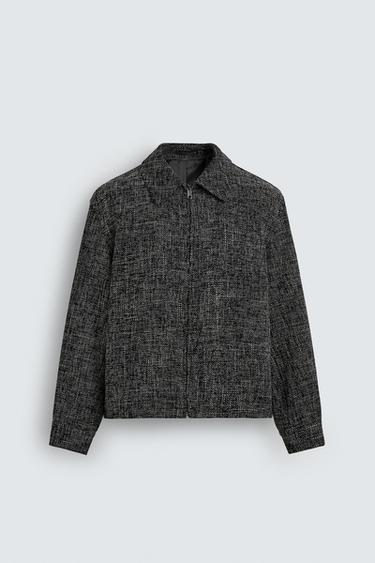 ZIP-UP TEXTURED OVERSHIRT - Black / White by Zara