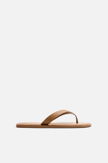 STRAPPY LEATHER SANDALS - Dark tan by Zara