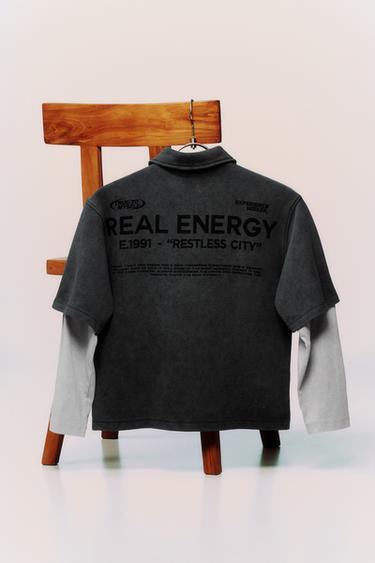 WASHED-EFFECT DOUBLE SLEEVE FLEECE SHIRT - Anthracite grey by Zara