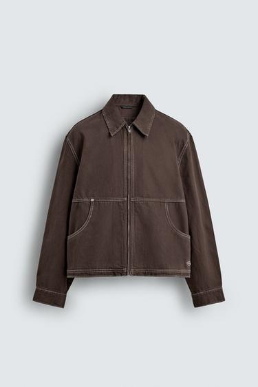 CONTRAST TOPSTITCHING BOXY JACKET - Brown by Zara