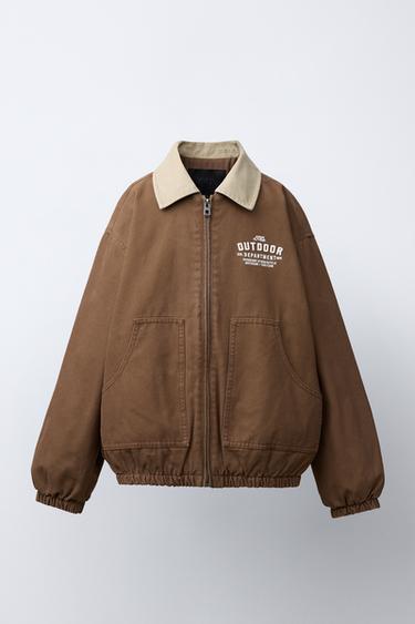 CONTRAST COLLAR JACKET - Brown by Zara