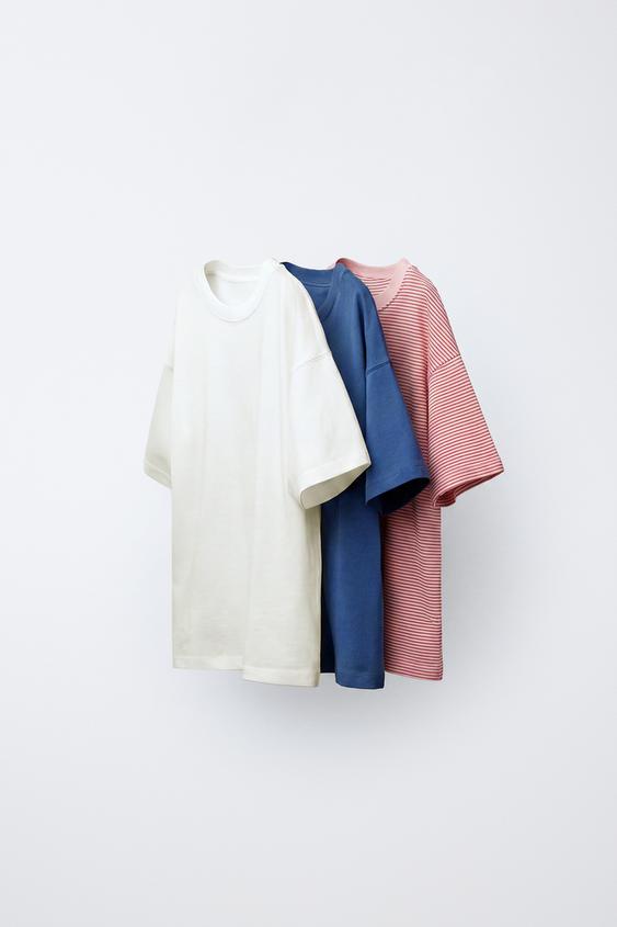 3-PACK OF PLAIN AND STRIPED T-SHIRTS - Red Stripe by Zara - Image 0