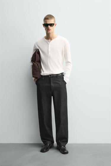 TEXTURED HENLEY COLLAR T-SHIRT - White by Zara - Image 0