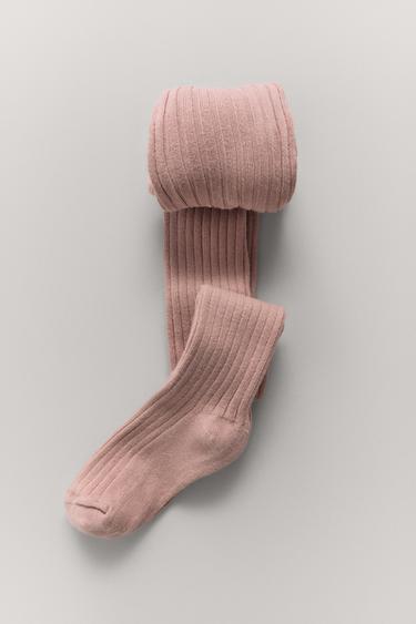 PLAIN RIBBED TIGHTS - Pink by Zara