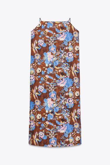 FLORAL PRINT POPLIN DRESS ZW COLLECTION - Brown-Blue by Zara