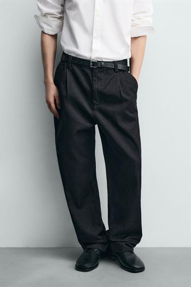 PLEATED DENIM CHINO TROUSERS - Indigo by Zara