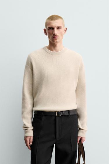 100% CASHMERE RIBBED JUMPER ORIGINS - Ecru / Marl by Zara